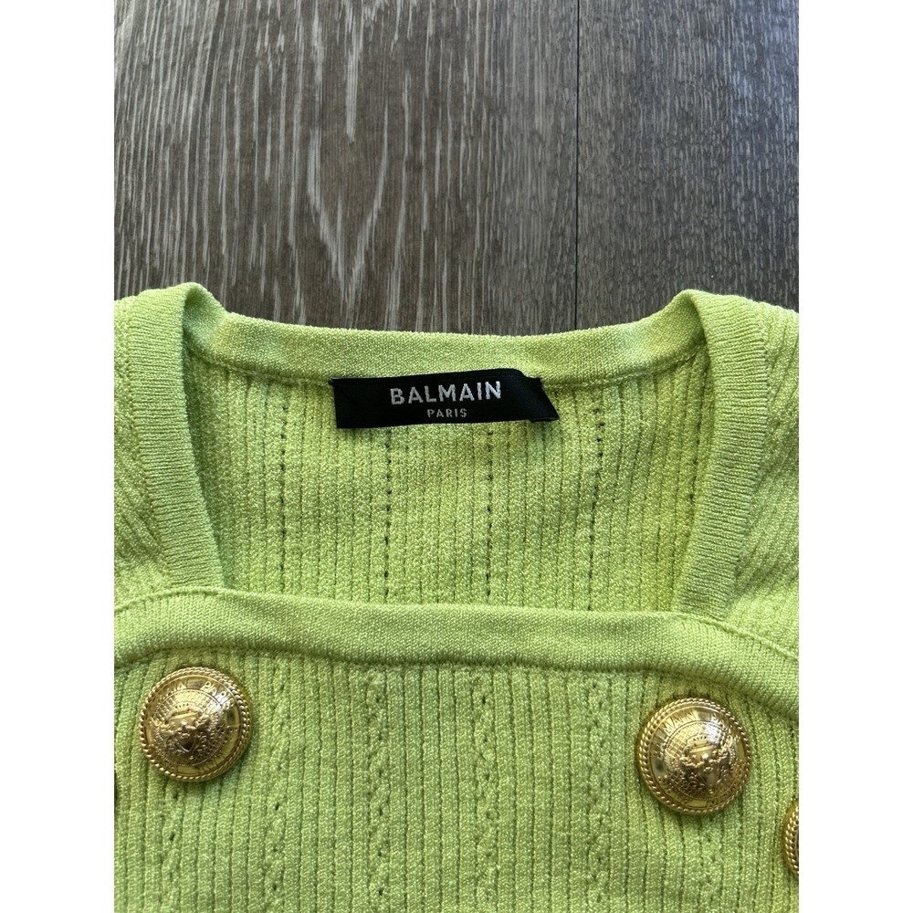 Balmain Neon Green Top Gold Button Euro Summer Beach Luxury Selling The OC - Picture 3 of 8